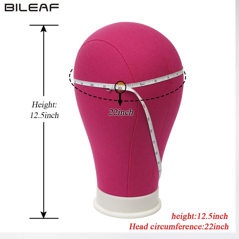 Bileaf 22 Inch Canvas Block Head Mannequin Wig Head With Stand Pink for Display with Mount Holes(Rosy) - Image 3